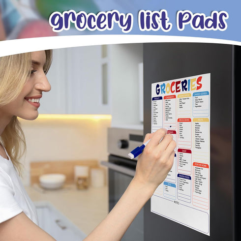 Large Grocery List Magnet Dry Erase Board for Fridge 12'' x 8'' Grocery List Magnet Pad with Magnetic Dry Erase Markers and Whiteboard Eraser for ...