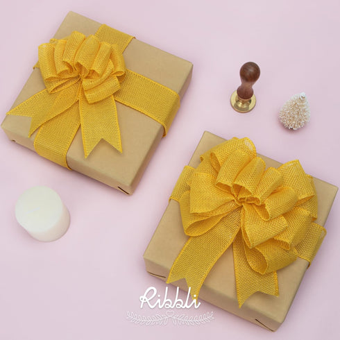 Ribbli Yellow Burlap Wired Ribbon, 1-1/2” Inch x Continuous 20 Yard, Yellow Wired Ribbon for Wreaths,Big Bows,Tree Decoration,Outdoor Decoration...