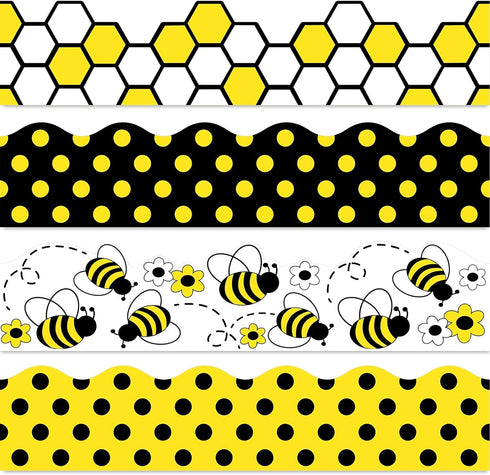 Whaline 69Ft Summer Bee Bulletin Board Borders Bee Honeycomb Dot Flower Self-Adhesive Bulletin Board Trim for Summer Bee Day Decoration Party Home...