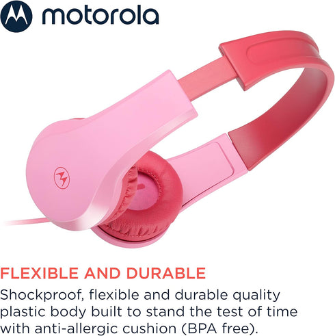 Motorola Moto JR200 Kids Headphones with Microphone - Lightweight Over Ear Wired Foldable Design, Safe Volume Limit 85dB, Audio Splitter for Shari...