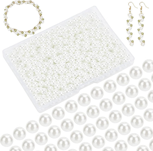 PH PandaHall 6mm about 400Pcs Tiny Satin Luster Glass Pearl Round Beads Assortment Lot for Jewelry Making Round Box Kit White...