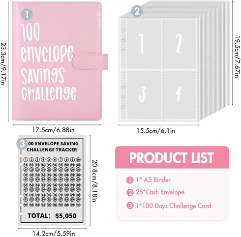 Blingbin 100 Envelopes Money Saving Challenge Binder, Savings Challenges Book with Envelopes & Reusable Tracker, Fun and Easy Way to Save 5,050 Bu...