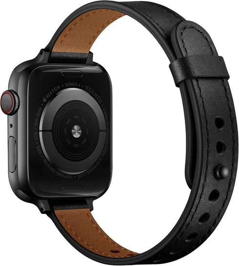 OUHENG Slim Bands Compatible with Apple Watch Band 46mm/49mm/45mm/44mm/42mm, Women Genuine Leather Thin Strap for iWatch Ultra 2/1 SE Series 10 9 ...