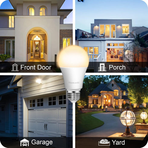 Torkase Outdoor Dusk to Dawn Light Bulbs- No Timer Required, 12W(100W Equivalent), 3000K Warm White, E26 A19 Automatic Sensor LED Bulbs, Built-in ...