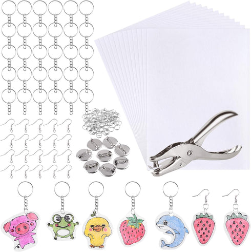 ASTARON 181Pcs Shrinking Plastic Sheets Kit includes 20 Shrinking Film Art Paper and 161 Pcs Shrinkles Keychains Making Accessories for Kids Craft...