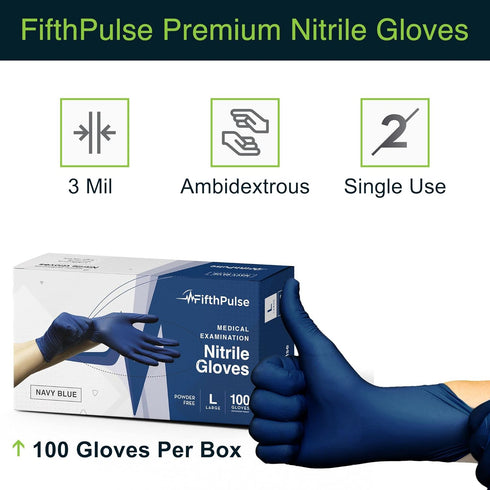 Navy Nitrile Disposable Gloves Medium, 100 Count - Powder and Latex Free Medical Gloves - 3 Mil Surgical Gloves - Food Safe Gloves...