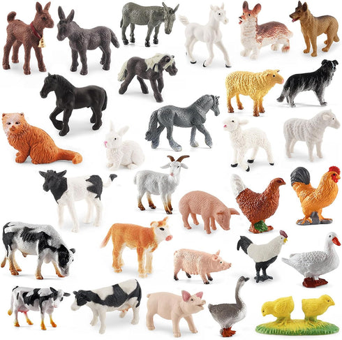 ONEST 30 Pieces Mini Farm Animal Figurines Playset Hand Painted Tiny Farm Animals Realistic Detailed Plastic Puppy Figures Toys for Kids Adults...