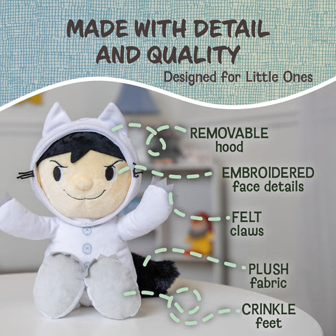 KIDS PREFERRED Where The Wild Things are Plush 14 Inch Max Stuffed Animal with Crinkle Feet, Bean Filled Bottom, and Removable Hood...
