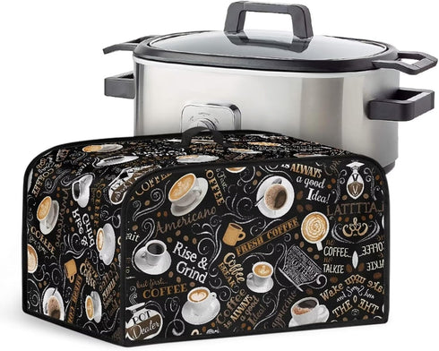 Coffee Pattern Slow Cooker Cover Portable Insulated Kitchen Appliance Dust Cover with Top Handle and Side Pockets Washable Sofy Fabric Compatible ...