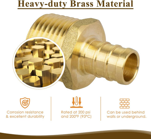 JUWO PEX Fitting, 1/2" Male NPT to 1/2" PEX Adapter for Plumbing Repairs or Remolding, Sturdy and Durable Brass Crimp Fitting (6 Pack)...