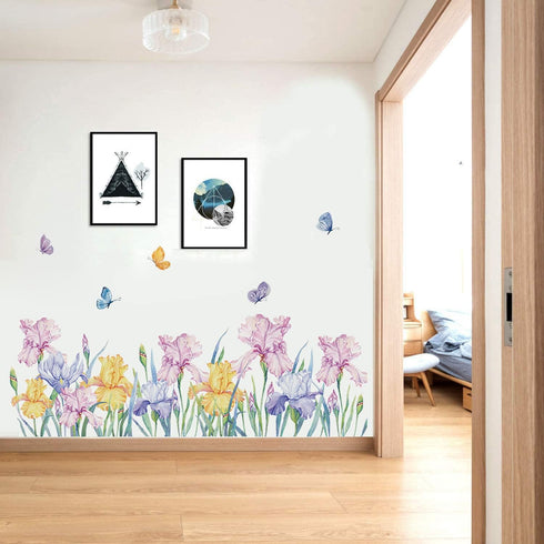 Runtoo Flower Butterfly Wall Decals Iris Floral Garden Wall Art Stickers Girls Bedroom Living Room Kids Nursery Wall Decor...
