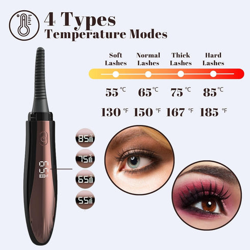 Heated Eyelash Curlers Electric Eyelash Curler with Eyelash Comb Natural Curling 24 Hours Long Lasting Rechargeable Makeup Tool with USB-C 4 Heati...
