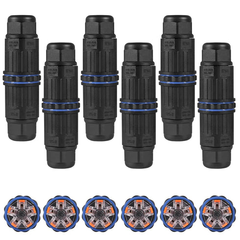 6pcs IP68 Waterproof Junction Box, Outdoor Electrical Cable Connector for 3.5-10mm Wire Range(AC 250V, 16A), Quick Screwless Installation (2505-5P...