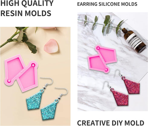 2Pcs Resin Molds Silicone Earring Molds for Jewelry Making, Silicone Molds for Resin DIY Woman Girl Earring, Rhombus Mold Epoxy Resin Molds, Shiny...