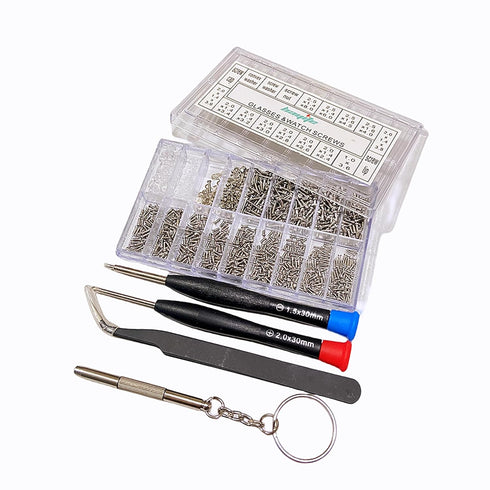 bayite Eyeglass Repair Kit Sunglass Glasses Repair Kit with Screws Assorted Tweezers Screwdriver Nuts Stainless Steel Screws Tool for Watch 1000Pc...