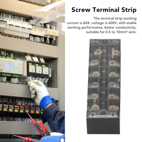 2pcs 60A 600V Terminal Strip, Dual Row Screw Clamp Wire Terminal Block with Clear Cover for Bridge Lighting, Connectors for Electrical Cables for ...