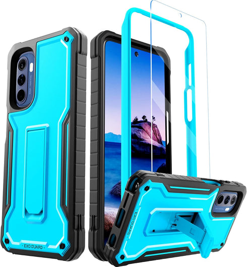 ExoGuard for MOTO G Stylus 2022 Case, Rubber Shockproof Full-Body Cover Case Come with a Tempered Glass Screen Protector and Kickstand Compatible ...