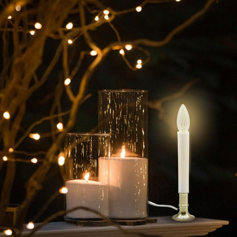 Creative Hobbies Electric Window Candle Lamp with Brass Plated Base, Dusk to Dawn Sensor Turns Candle on in Dark and Off in Light, Ready to Use!...