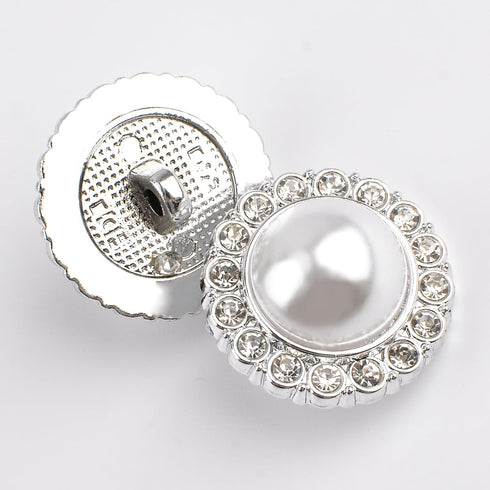 30 Pcs Faux Pearl Buttons with Rhinestone, Silver Retro Vintage Pearl Acrylic Buttons Round Crystal Buttons Sew on Buttons Embellishments for DIY ...