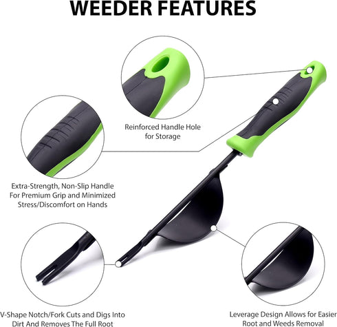 Weeding Tool, Heavy-Duty Weeder, Leverage Design Weed Puller Tool Removal and Deep Digging, Ergonomic Handle and Two-Pronged V-Shaped Fork...