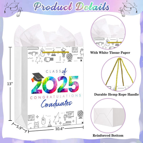 FaCraft Graduation Gift Bags 2025-13" Large Class of 2025 Grad Gift Bag with Tissue Paper for Him Her High School College Senior Junior 8th Grade ...