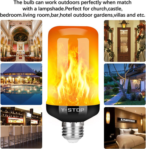 Y- Stop LED Flame Light Bulbs, 4 Modes Flickering Light Bulb with Upside Down Effect, E26 Base Fire Bulb for Halloween, Christmas Decorations, Par...