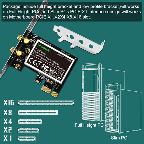 Wireless N 600Mbps (2.4GHz 300Mbps and 5GHz 300Mbps) PCIE WiFi Adapter, PCIE WiFi Card, QUALCOMM Atheros AR946X Wireless Network Adapter for Windo...