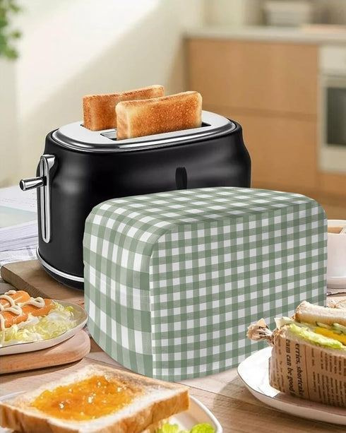 Sage Green Buffalo Plaid Toaster Cover 4 Slice, Large Kitchen Appliance Covers, Farmhouse Green White Checkered Toaster Oven Cover with Loop, Brea...