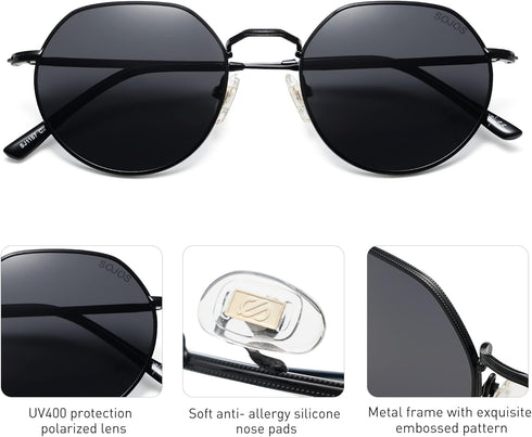 SOJOS Round Polygon Polarized Sunglasses for Women Men Retro Classic Vintage Shades SJ1157...