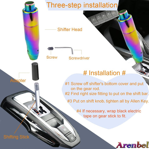 Arenbel 5" Long Weighted Gear Stick Shift Handle Automatic Push Button Shifter Knob Fit Most Auto Transmission Vehicles Cars, Colorful...