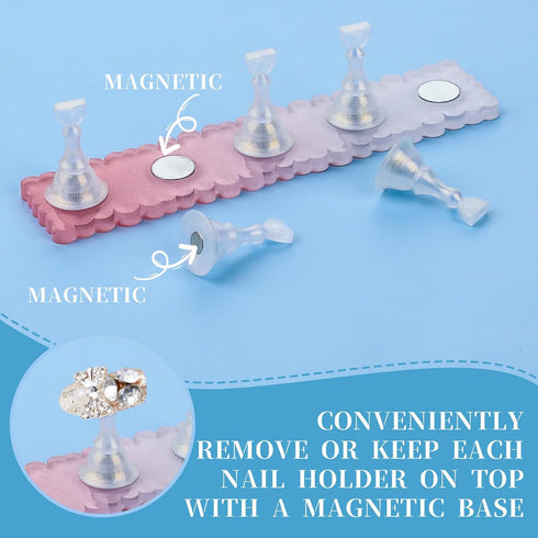 Prasacco Nail Stand for Press On, Nail Holder for Painting Nails Nails Display Practice Art Magnetic Nails Stand Acrylic Nail Art with 30 pcs Reus...