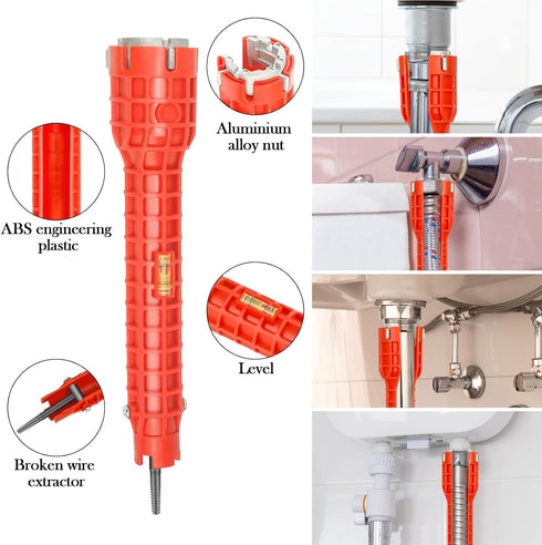 Faucet and Sink Installer Multi Tool, Basin Wrench, Multi-functional Wrench Plumbing Tool, 14 in 1 Faucet Wrench, Sink Wrench Plumbers for Pipe an...