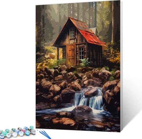 Tucocoo Cabin Among The Trees Painting by Number DIY Painting On Canvas, Paintwork with Brushes Acrylic Paints Set,Perfect for Paint by Numbers fo...