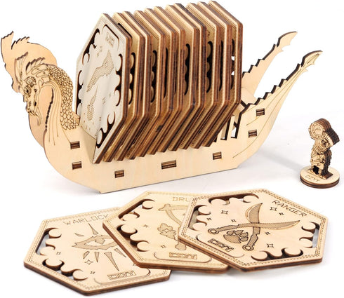 D&D Class Coasters Set of 14 with Holder Hexagon Gaming Mug Mats Wooden Laser Engraved DND Classes Icons Gift for Dungeons and Dragons Fans, Game ...