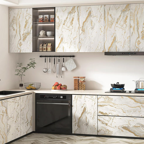 Matte Beige/Gold Marble Contact Paper for Countertops Vinyl Waterproof Peel and Stick Wallpaper for Cabinet Backsplashes Self Adhesive Countertop ...