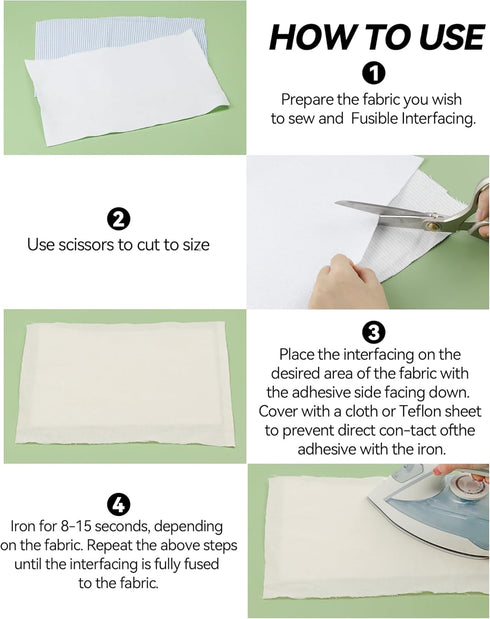 PLANTIONAL Iron-On Fusible Fleece Interfacing: 11.8 Inches x 10 Yards Lightweight One-Sided Loft Iron On Fusible Fleece White for Quilting Tote Ba...