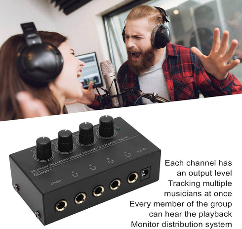 DAUERHAFT 4 Channel Stereo Headphone Amp,Ultra Low Noise Headphone Amplifier,Professional Multi Channel Mini Earphone Splitter Amp,for Sound Reinf...