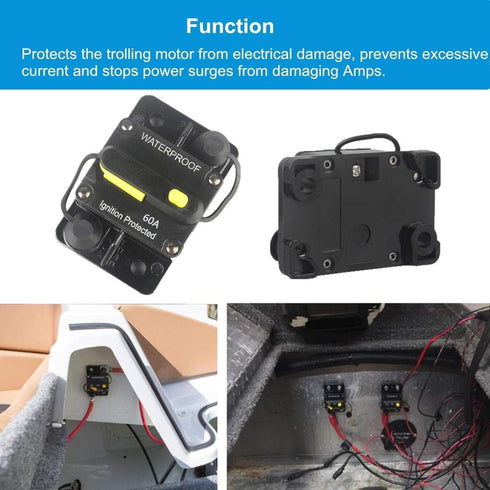 60 Amp Circuit Breaker Waterproof 30A-300A Manual Reset Fuse Inverter for Trolling Motor Auto Car RV Marine Boat Current Overload Protection (60A)...