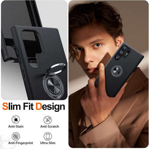 JAME for Samsung Galaxy S24 Ultra Case, Slim Fit Shockproof Protective S24 Ultra Case, with Ring Holder Kickstand, Military-Grade Protection Phone...