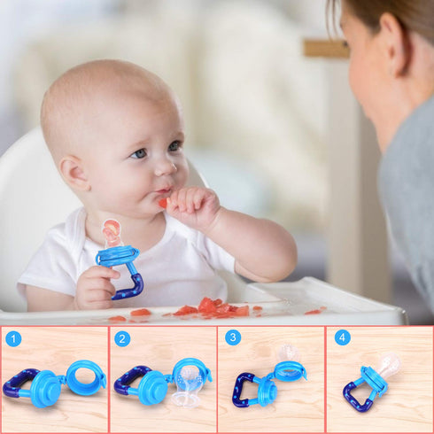 Baby Food Feeder 3 Pack Silicone Fruit Pacifier Teething Reusable Pouches Pacifier Blue by Mluchee(S,M,L)...