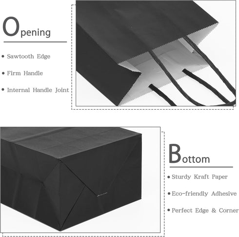 AZOWA Gift Bags Black Kraft Paper Bags with Handles (Black, 12 Pcs, 5 x 3.1 x 8.2 in)...