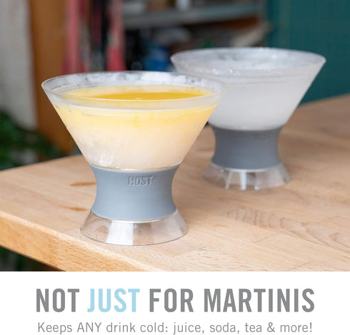 Host Freeze Insulated Martini Cooling Cups, Plastic Freezer Gel Chiller Double Wall Stemless Cocktail Glass Set of 2, 9 oz, Grey...