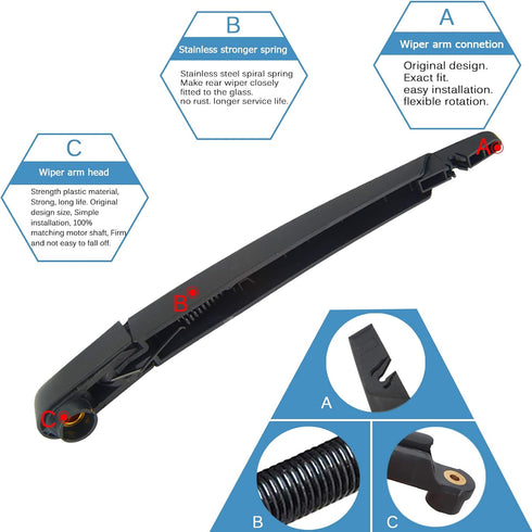 Rear Windshield Wiper Blade Arm Set Replacement For Nissan Rogue 2014-2018/2013-2018 Nissan Pathfinder, Rear Wiper Blade Arm-Factory OEM Style OE#...