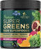 Super Greens Powder Smoothie Mix - Green Whole Food Blend Supports Energy & Gut Health with Spirulina, Chlorella, Mushrooms, Vegetables, Digestive...