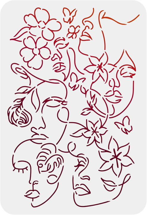 FINGERINSPIRE Abstract Floral Female Faces Stencil 11.7x8.3inch Reusable Women Face Stencil Flowers Women Pattern Decoration Stencil for Painting ...