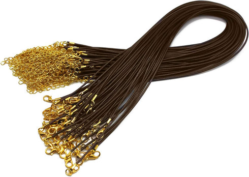 50 Pieces 1.5mm Brown Waxed Necklace Cord with Gold Chain Lobster Clasp for Bracelet Necklace and Jewelry Making...