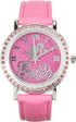 Accutime Barbie Women's Pink Glitter Analog Watch with Faux Leather Strap - Elegant Timepiece Inspired by Barbie The Movie, Silhouette Dial - BAR5...