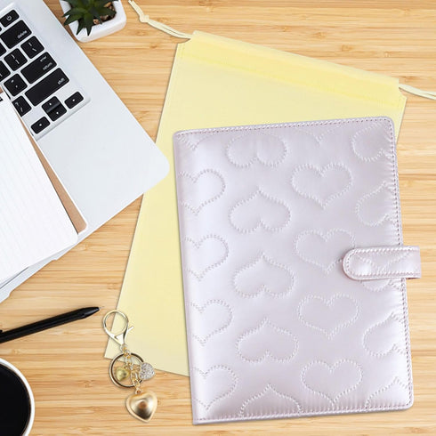 A5 PU Leather Cotton-Padded Binder 6-Ring Notebook Binder Cover with Gold Keychain for A5 Filler Paper, Refillable A5 Personal Planner Budget Bind...