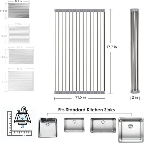 Tomorotec Roll Up Dish Drying Rack, Over The Sink Dish Drying Rack, Portable Stainless Steel Rolling Rack Multipurpose Kitchen Drainer Caddy Organ...