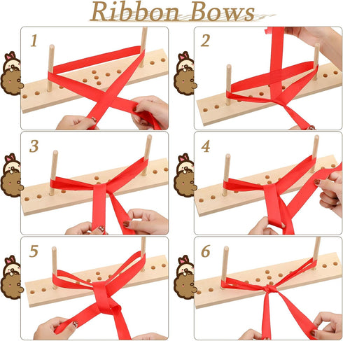 WILLBOND Bow Maker for Ribbon Wreath Wooden Maker Tool with U-Shaped Scissor and Twist Ties for Making Bows DIY Crafts Christmas Party Decorations...